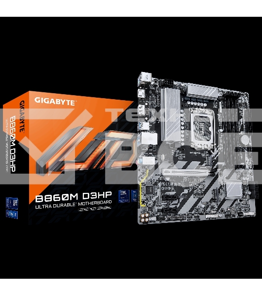 Материнская плата Gigabyte B860M D3HP, LGA 1851, Intel B860, 4xDDR5, 4xSATA, 2xM.2, 1xPCIe 5.0 x16, 2xPCIe x1, 1xHDMI, 1xDP, 1x 1Gb LAN, 3xUSB-A 3.2 Gen 1, 3xUSB-A 2.0, 1xUSB-C 3.2 Gen 1, 3x3.5 мм, 7.1, mATX