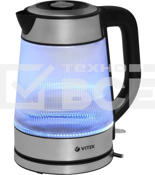 Чайник электрический Vitek VT-7017, 1.8л, 2200Вт, прозрачный, корпус: стекло