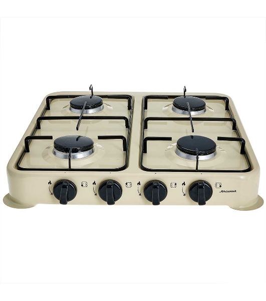 Плита настольная газовая АКСИНЬЯ КС-108 четырехконфорочная, бежевый