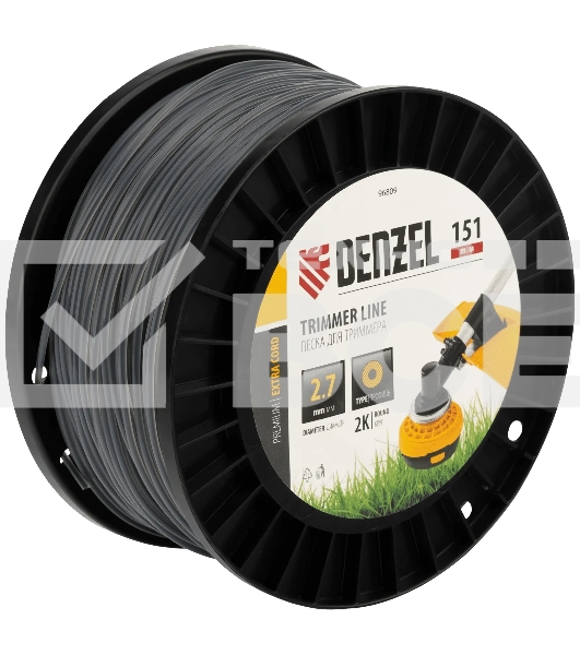 Леска для триммера Denzel EXTRA CORD двухкомпонентная круглая, 2,7 мм х 151 м, на DIN катушке