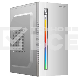Компьютерный корпус MiniTower Ginzzu D380, RGB, mATX, 2xUSB2.0, белый,без БП, без вентиляторов