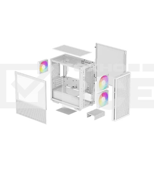 Компьютерный корпус Deepcool CH360 WH без БП, боковое окно (закаленное стекло), 2x140мм ARGB LED вентилятор спереди и 1x120мм ARGB LED вентилятор сзади, белый, mATX