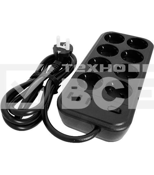 Сетевой фильтр Powercom SP-08 USB03AB 3,0 m 3.0м (8 розеток) черный (коробка)