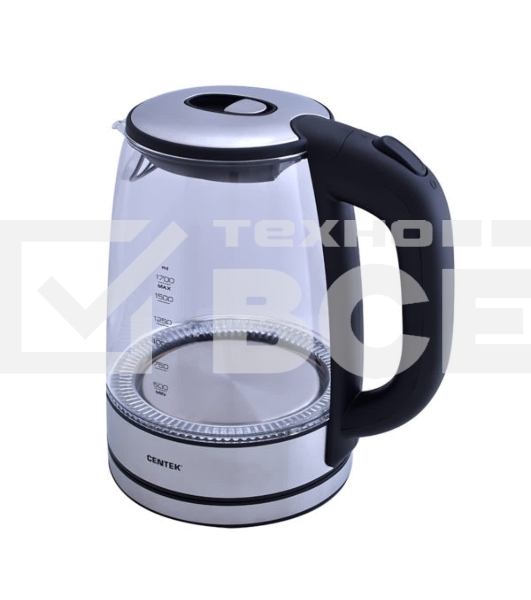 Чайник Centek CT-0030 стекло 1.7л, 2200Вт, внутр. LED подсветка,защита от вкл б/воды