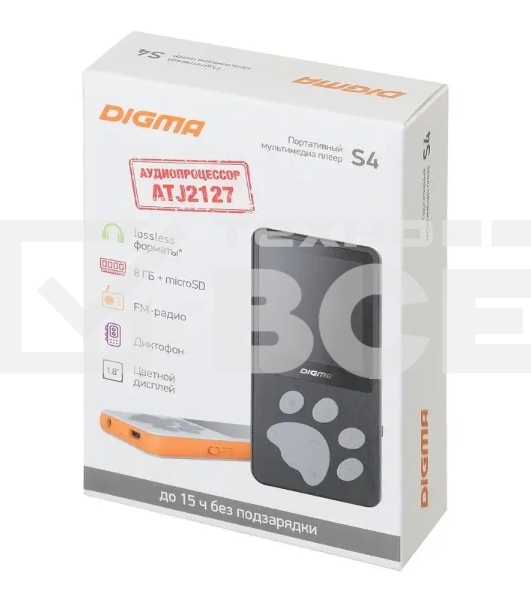 Плеер Hi-Fi Flash Digma S4 8Gb черный/серый/1.8