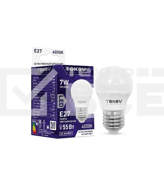Лампа светодиодная TOKOV ELECTRIC 7Вт G45 4000К Е27 176-264В