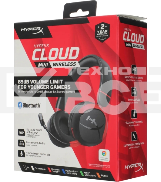 Наушники с микрофоном HyperX Cloud Mini черный/красный накладные BT оголовье (7G8F1AA)