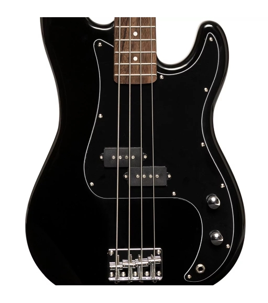 Бас-гитара STAGG SBP-30 BLK 4-х струнная форма Jazz Bass, корпус павловния, гриф клен, накладка грифа палисандр, 20 ладов, мензура 867 мм, колки никелированные, бридж PB Classic, звукосниматели 1xPB, регуляторы 1x громкости, 1x тона, цвет черный