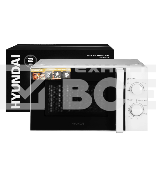Микроволновая печь Hyundai HYM-M2068 белый, 20 л, 700 Вт, переключатели - поворотный механизм