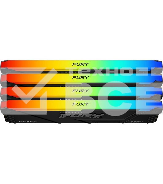 Оперативная память Kingston Fury Beast, DDR4, 128GB (4x32 GB), 3200 MHz, CL16, DIMM, с радиатором, RGB, чёрный