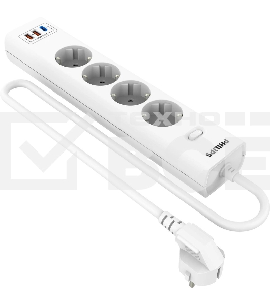 Сетевой фильтр Philips CHP4346WA/51, 2м, 4 розетки, белый