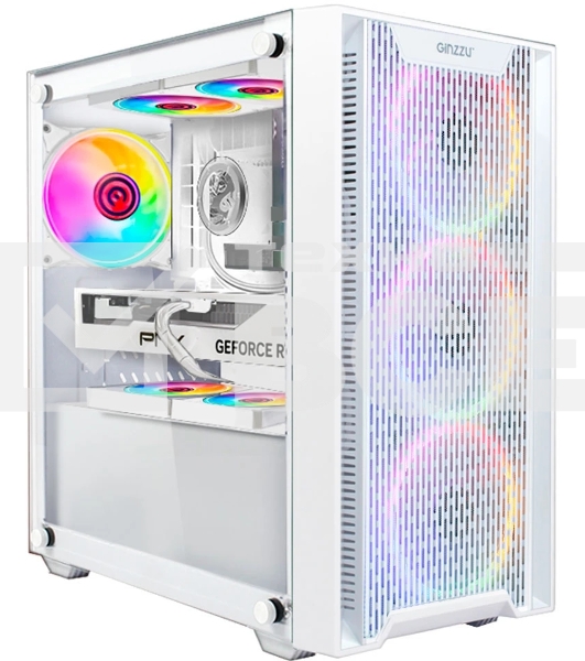 Компьютерный корпус Ginzzu CL660 mATX FAN 4*12FRGb передняя панель Решетка Белый