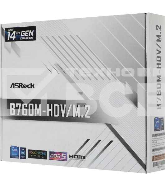 Материнская плата ASRock B760M-HDV/M.2, LGA 1700, Intel B760, 2xDDR5, 4xSATA, 2xM.2, 1xPCI-E 4.0 x16, 2xPCI-E x1, 1xDP, 1xHDMI, 1xVGA, 1x 2.5Gb LAN, 2xUSB-A 3.2 Gen 1, 3xUSB 2.0, 3x3.5 мм, 7.1, Micro-ATX
