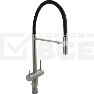 MAGNUS 91118 Смеситель кухонный С-образный гибкий излив - ЧЁРНЫЙ , шаровый, с двойным выпуском воды для фильтра, из нержавеющей стали марка 304