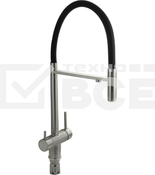 MAGNUS 91118 Смеситель кухонный С-образный гибкий излив - ЧЁРНЫЙ , шаровый, с двойным выпуском воды для фильтра, из нержавеющей стали марка 304