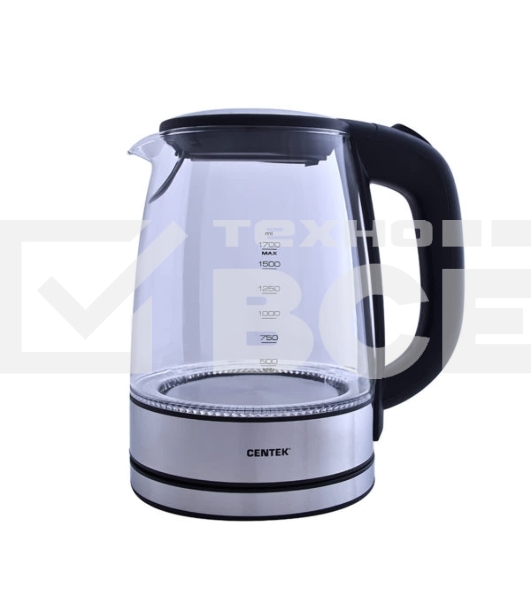 Чайник Centek CT-0030 стекло 1.7л, 2200Вт, внутр. LED подсветка,защита от вкл б/воды