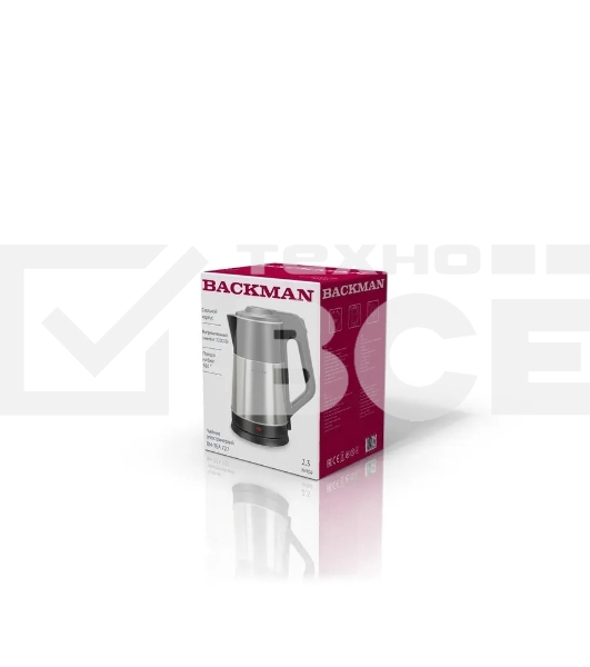 Чайник электрический BACKMAN BM-TEA 727 2,3 л, 2200 Вт, серебристый/черный