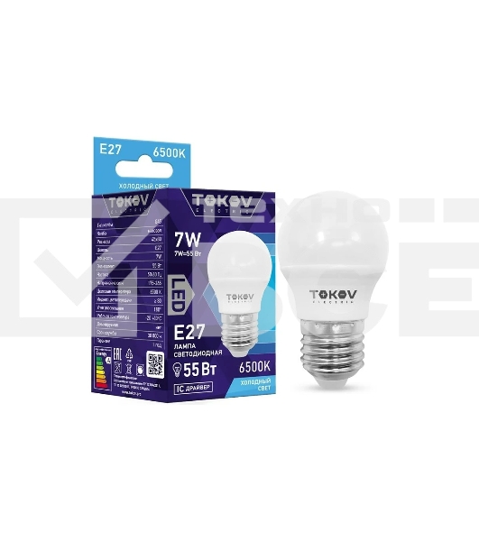 Лампа светодиодная TOKOV ELECTRIC 7Вт G45 6500К Е27 176-264В