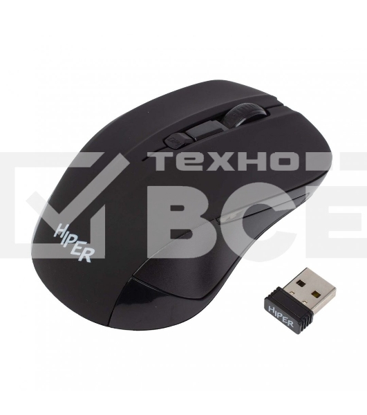 Мышь беспроводная HIPER HOMW-101, 1000-1600 dpi, оптический, 4 кнопки, Soft-touch покрытие, USB-приемник, 2,4 ГГц, батарея 1хАА, черный (HOMW-101)