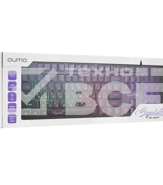 Клавиатура офисная Qumo Signature К69, проводная, 104, низкий ход клавиш, радужная подсветка