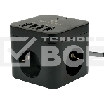 Сетевой фильтр Cablexpert Cube CUBE-3-U4-B-1.5, 3р, 10А, 4хUSB, 1.5м, ур.защиты 4+, черный, коробка, фото 1