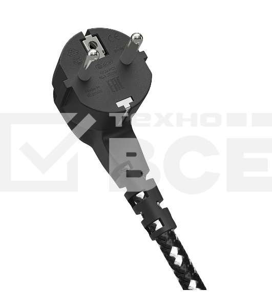 Кабель питания GCR евровилка угловая Schuko - С5, 3*0,75mm, 0.5m, текстиль, черно-белый
