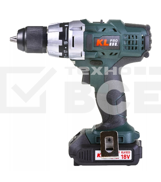 Профессиональный шуруповерт аккумуляторный Klpro KLNM18-20 (18В, Li-ion-2шт, 2.0А·ч, 40Нм, 2 скорости, подсветка, магнитная бита,З/У,в кейсе)