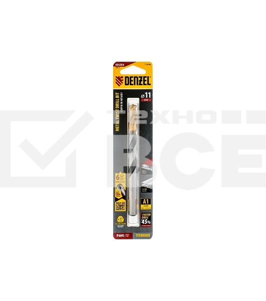 Сверло спиральное по металлу Denzel 11 x 142мм, Р6М5, Golden Tip, многогранная заточка