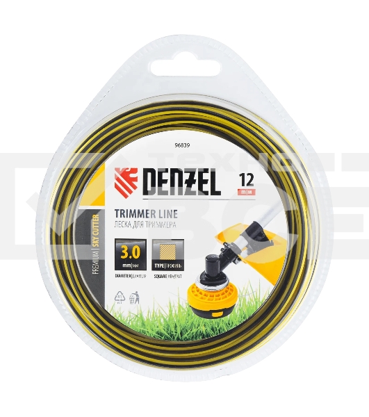 Леска для триммера Denzel двухкомпонентная квадратная, 3,0 мм х 12 м, блистер SkyCutter