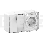 Блок ОП AtlasDesign Profi54 розетка 16А 250В с заземл. защ. шторки + 2-кл. выключатель 10А IP54 бел. SchE, фото 1