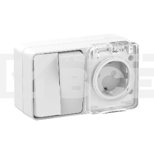 Блок ОП AtlasDesign Profi54 розетка 16А 250В с заземл. защ. шторки + 2-кл. выключатель 10А IP54 бел. SchE