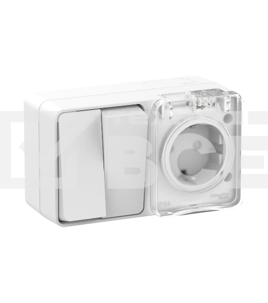 Блок ОП AtlasDesign Profi54 розетка 16А 250В с заземл. защ. шторки + 2-кл. выключатель 10А IP54 бел. SchE