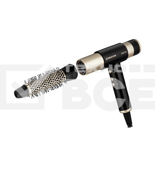 Фен-мультистайлер BRAYER BR3308 черный/золотистый, 2000 Вт, 25/32 мм