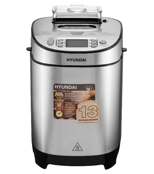 Хлебопечка Hyundai HYBM-M0313G серебристый/чёрный, 600 Вт, 0.9 кг, 13 программ