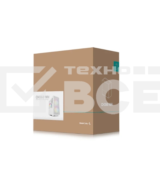 Компьютерный корпус Deepcool CH360 WH без БП, боковое окно (закаленное стекло), 2x140мм ARGB LED вентилятор спереди и 1x120мм ARGB LED вентилятор сзади, белый, mATX