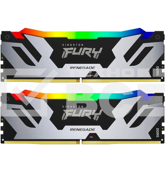 Оперативная память Kingston Fury Renegade, DDR5, 32GB (2x16GB), 8000MHz, CL38, радиатор, RGB, серебристый/чёрный