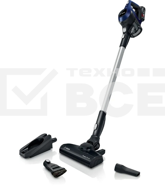 Пылесос вертикальный Bosch Unlimited BCS611P4A POWER FOR ALL 18V синий/черный, питание от аккумулятора, уборка сухая, работа от АКБ max 30 мин
