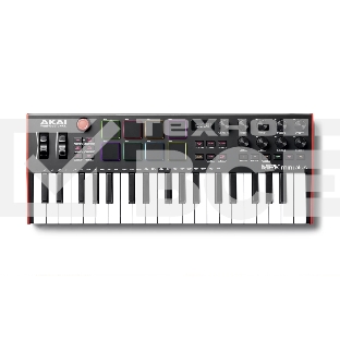 Клавиатура MIDI [MPKMINIPLUS] AKAI [MPK Mini Plus] 37 мини-клавиш, 8 пэдов с RGB, 8 энкодеров, шаговый секвенсор, арпеджиатор, колесо pitch и modulation, OLED дисплей, выходы: CV/Gate: 3 x 1/8 Pitch/Gate/Mod, 1 x 1/8 CV Clock, вход: 1/8 CV Clock MIDI