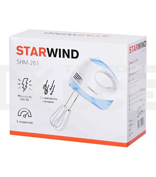 Миксер ручной Starwind SHM-261 250Вт белый/голубой