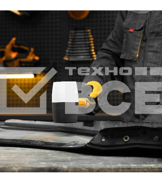 Киянка резиновая Denzel 680 г, черно-белая, фибергласовая рукоятка c TPR покрытием