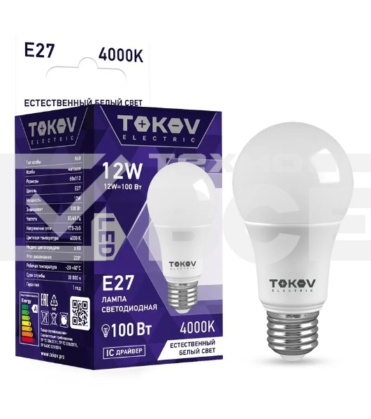 Лампа светодиодная TOKOV ELECTRIC 12Вт А60 4000К Е27 176-264В