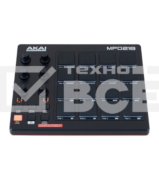 Контроллер MIDI AKAI MPD218 черный, 16 пэдов, 6 энкодеров, USB-B