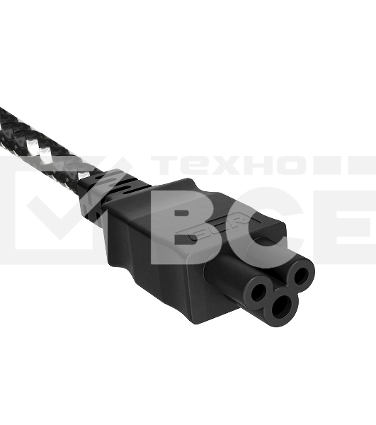 Кабель питания GCR евровилка угловая Schuko - С5, 3*0,75mm, 0.5m, текстиль, черно-белый