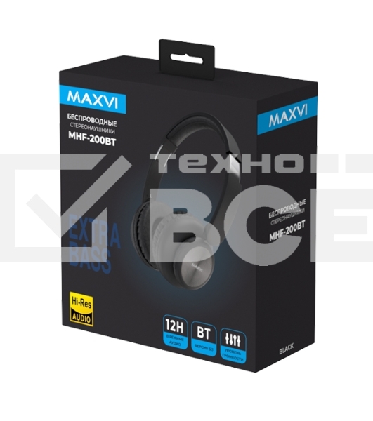 Беспроводные полноразмерные наушники Maxvi MHF-200BT черные, Bluetooth 5.3\300 мАч\микрофон