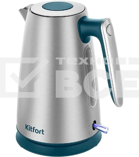 Чайник электрический Kitfort КТ-8725 1.7 л, 2200 Вт, нержавеющая сталь/бирюзовый корпус: нерж.сталь/пластик