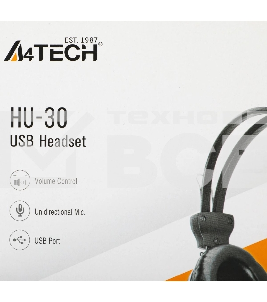 Гарнитура проводная с микрофоном A4Tech HU-30 черный 2м накладные USB оголовье