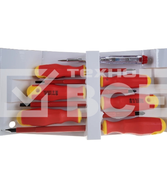 Набор отверток Сибртех диэлектрических до 1000в тестер crv двухкомпонентные рукоятки (7 шт.)