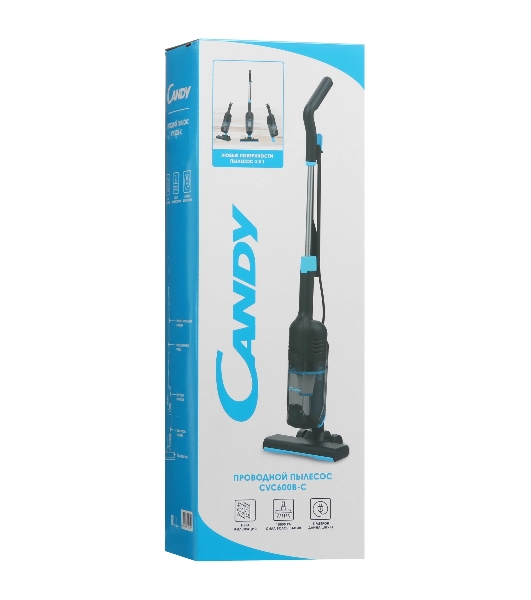Пылесос вертикальный Candy CVC600B-C черный/голубой, питание от сети, 600 Вт, уборка сухая, пылесборник 0.8 л