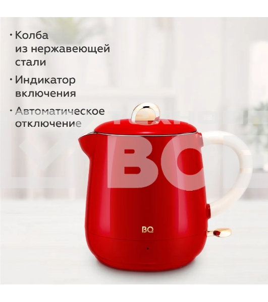 Чайник BQ KT1717P Red. Мощность:1000 Вт, Объем 0,6л