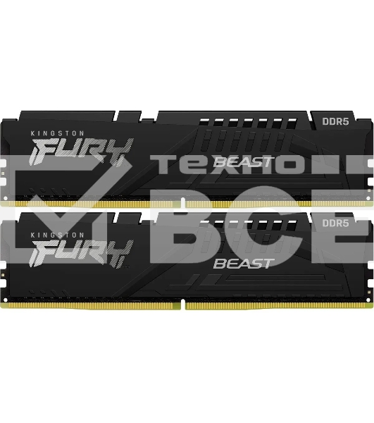 Оперативная память Kingston Fury Beast, DDR5, 32GB (2x16GB), 5200MHz, CL36, радиатор, чёрный